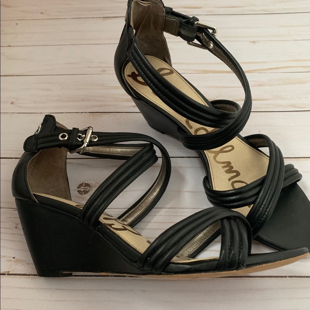 Sam Edelman Black Strap Sandal Wedges Size 7